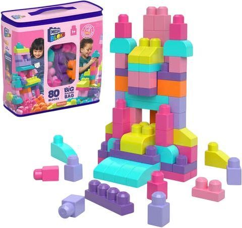 Pink Building Blocks Set 80 Pieces for Toddlers