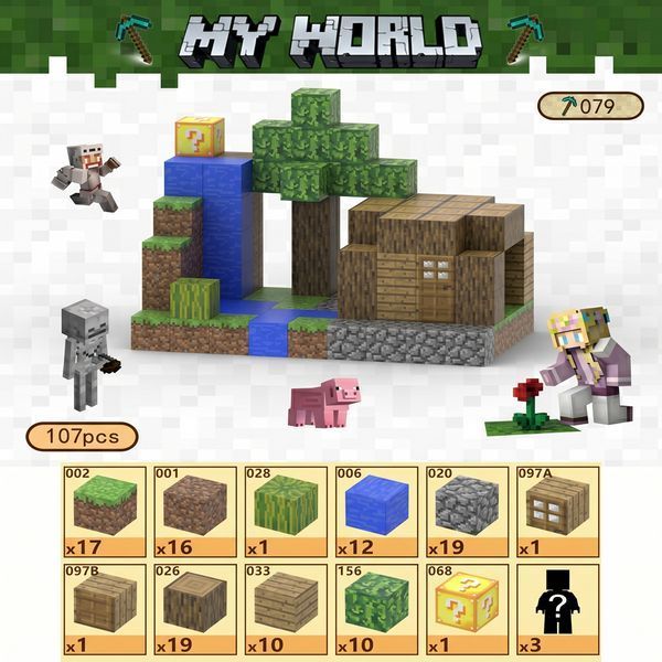 Magnetic Constructor Minecraft Forest House by the Waterfall 107 Pieces