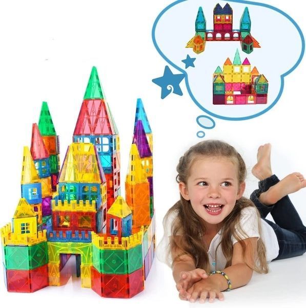 Магнитный конструктор плитки Magnetic Blocks Tiles 60 деталей с машинкой 516448604 фото