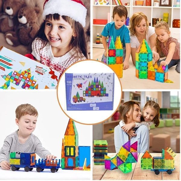 Магнитный конструктор плитки Magnetic Blocks Tiles 100 деталей с машинкой 516448579 фото