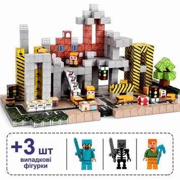 Магнітний конструктор Minecraft Промисловий 128 деталей + 3 фігурки Mk001037 фото