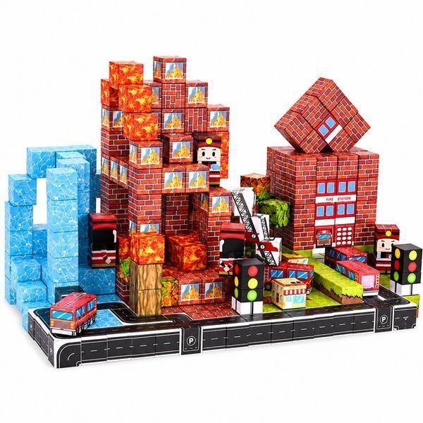 Magnetic Constructor Minecraft Fire Station and Rescue Center 128 Pieces
