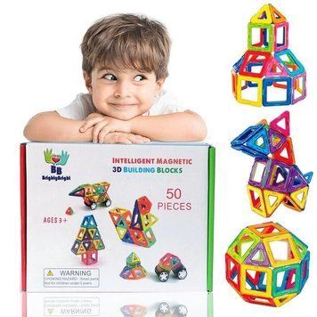 Magnetic Constructor Brighty Bright 50 Pieces with wheels for a car 3D Tiles for Kids