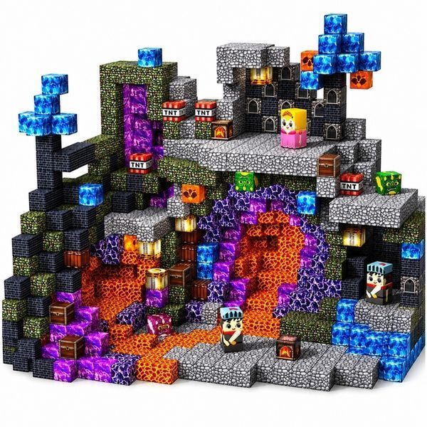Магнитный конструктор Minecraft Обсидиановый замок и портал 160 деталей OBSIDIANCASTLE160 фото