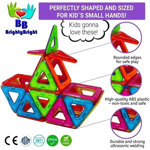 Магнітний конструктор Brighty Bright 132 деталей з боксом для зберігання 3D плитки для дітей 516448599 фото