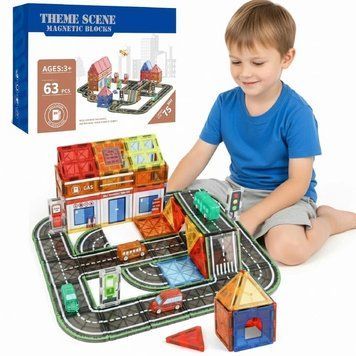 Magnetic Constructor Magnetic Blocks 63 Pieces City Road magnetic 3D Tiles for Kids