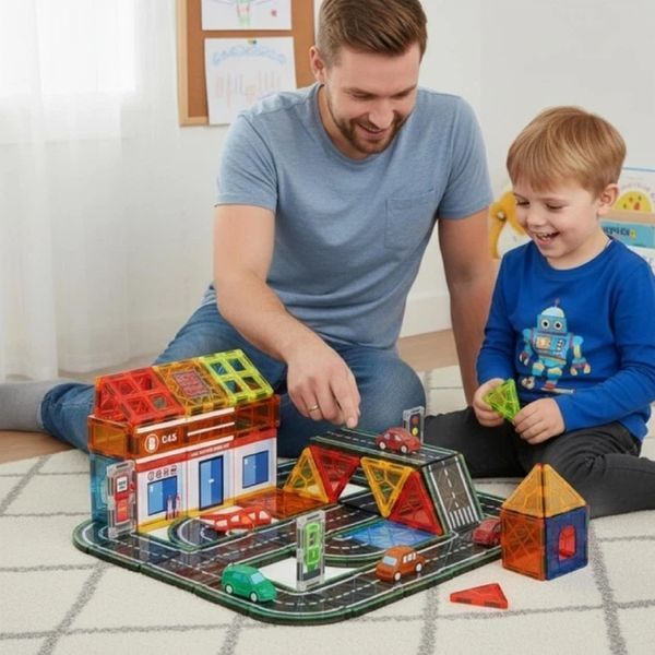 Магнітний конструктор Magnetic Blocks 63 деталей Дорога Місто на магнітах 3D плитки для дітей 559043088 фото