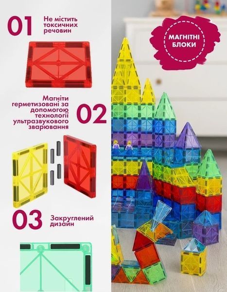 Магнітний конструктор Magnetic Blocks 100 деталей 3D плитки для дітей 562262892 фото