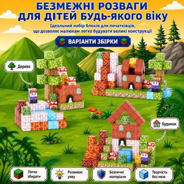 Магнитный конструктор Minecraft Дом выживания с лавовым биомом 100 деталей SURVIVALHOUSE100 фото