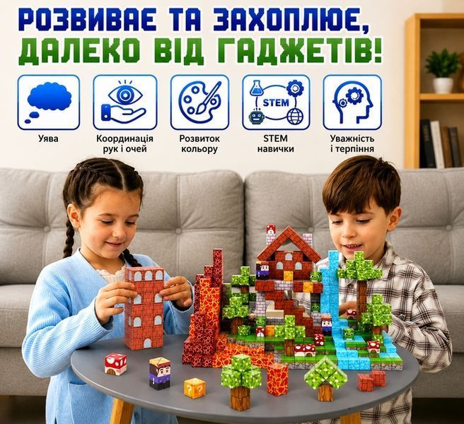 Магнитный конструктор Minecraft Дом выживания с лавовым биомом 100 деталей SURVIVALHOUSE100 фото