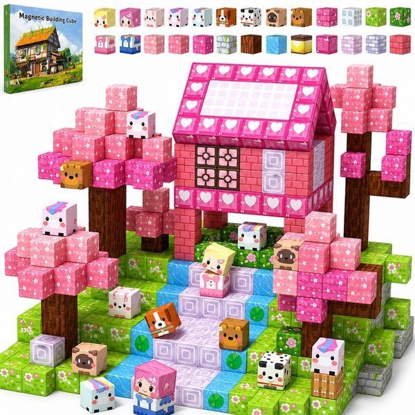 Magnetic Constructor Minecraft Sakura House and Magic Waterfall 160 Pieces