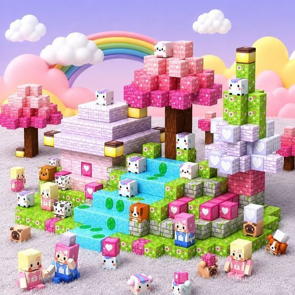 Magnetic Constructor Minecraft Sakura House and Magic Waterfall 160 Pieces