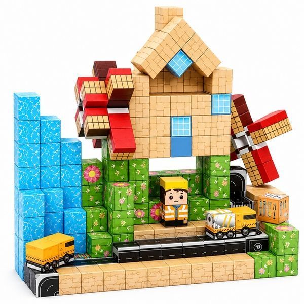 Магнітний конструктор Minecraft Будівельний майданчик і вітряк 100 деталей CONSTRUCTION100 фото