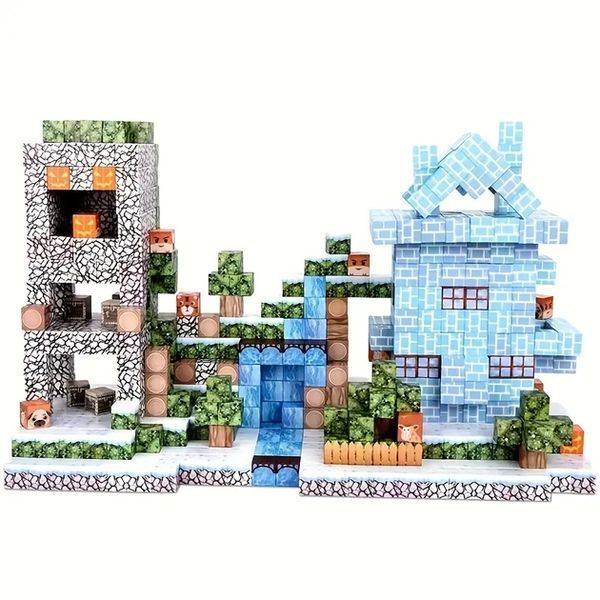 Магнитный конструктор Майнкрафт  Городок 100 деталей + 3 фигурки Mk001003 фото