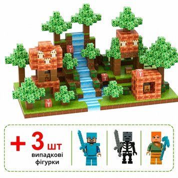 Магнітний конструктор Minecraft Ліс та водоспад 100 деталей + 3 фігурки Mk001006 фото