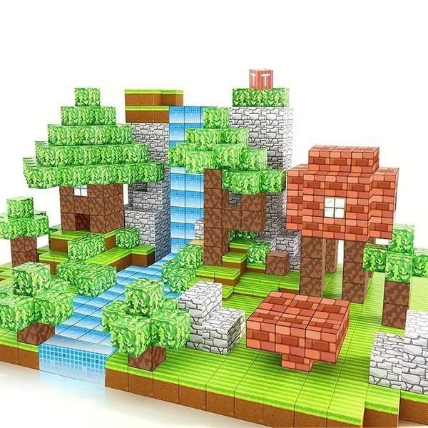Магнітний конструктор Minecraft Ліс та водоспад 100 деталей + 3 фігурки Mk001006 фото