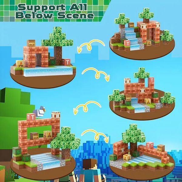 Магнітний конструктор Minecraft Ліс та водоспад 100 деталей + 3 фігурки Mk001006 фото