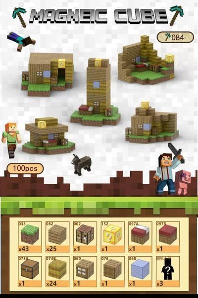 Magnetic Constructor Minecraft Ranch House 100 Pieces + 3 Figures