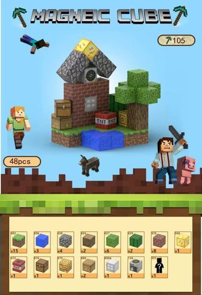 Магнітний конструктор Minecraft Маленький дім 48 деталей + 1 фігурки M105 фото
